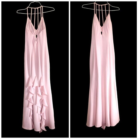 Betsy Adams Ruffled Maxi Dress baby Pink Size 12 Strappy Gown Bodycon Made In US - Picture 1 of 12